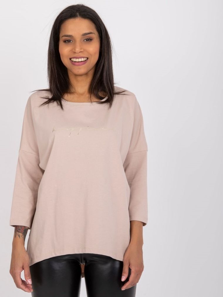 Bluzka damska z rękawem 3/4, beżowa, Relevance