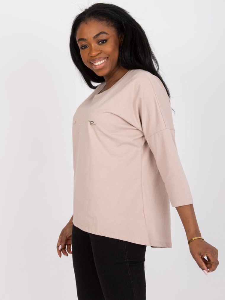 Bluzka damska z rękawem 3/4, beżowa, Relevance