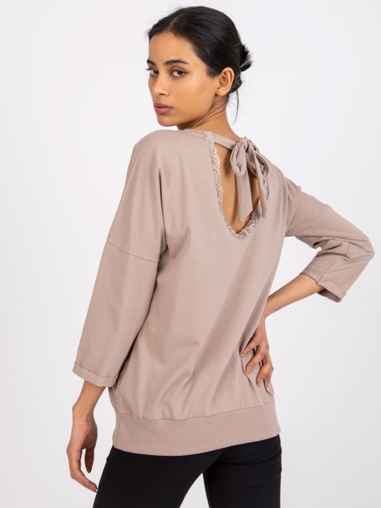 Bluzka damska z rękawem 3/4, beżowa, Rue Paris