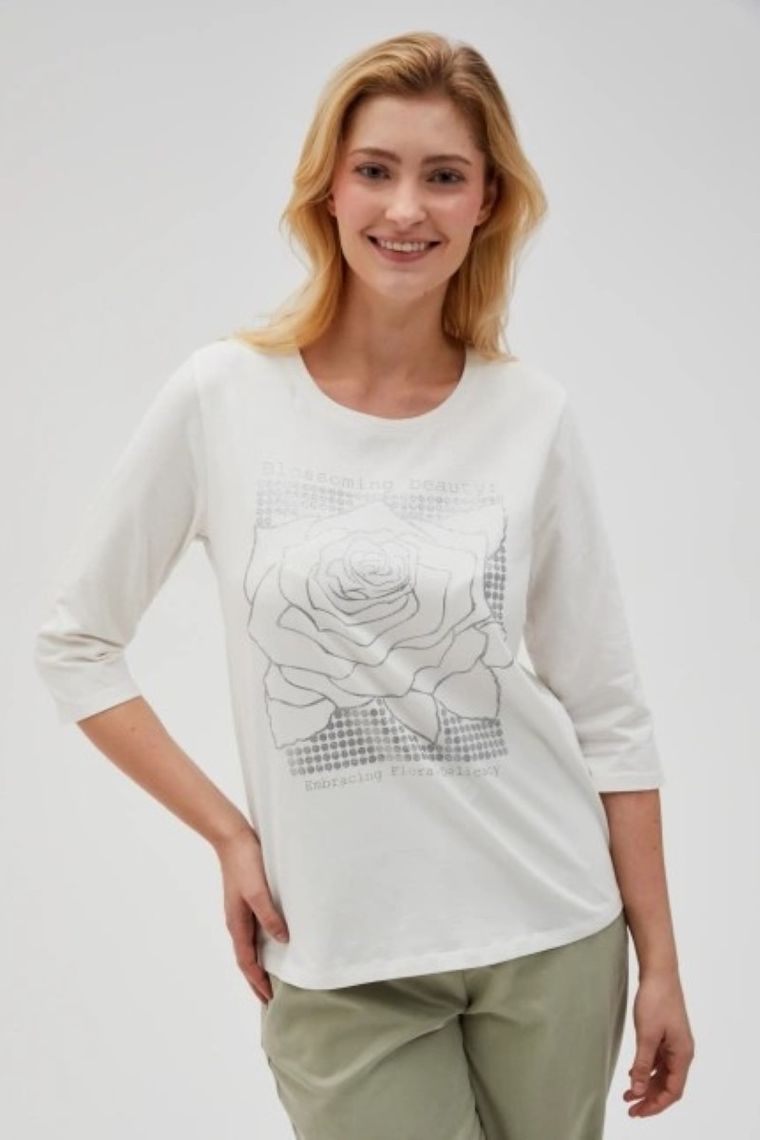 Bluzka damska z rękawem 3/4, biała, Moodo