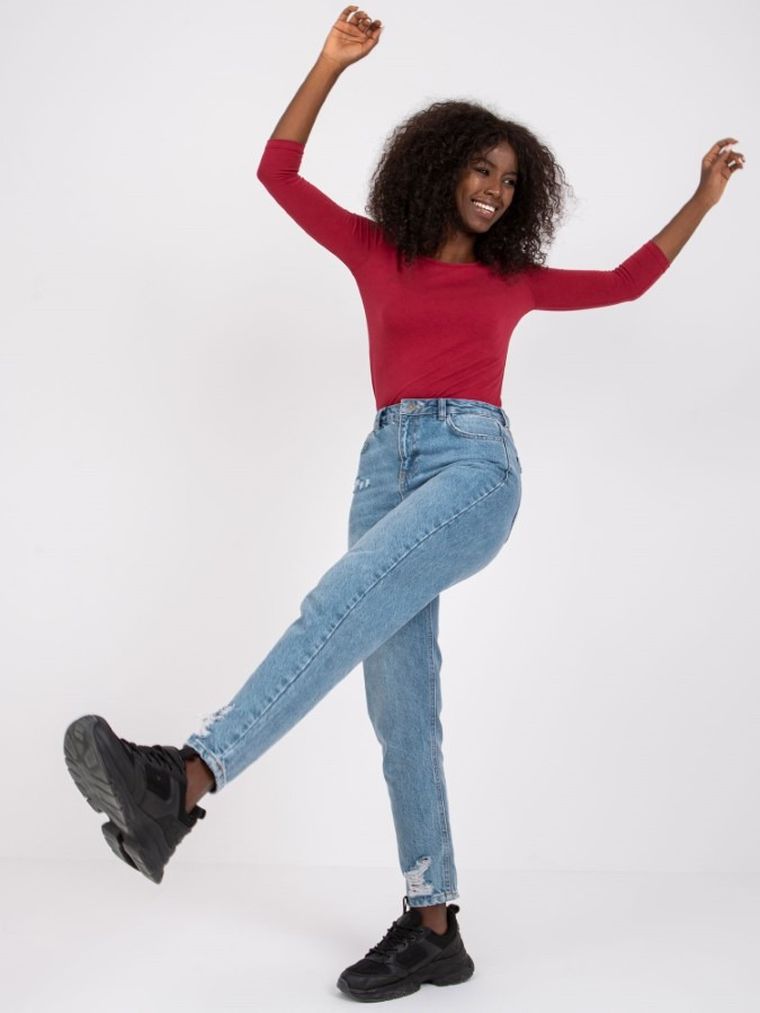 Bluzka damska z rękawem 3/4, bordowa, Basic Feel Good