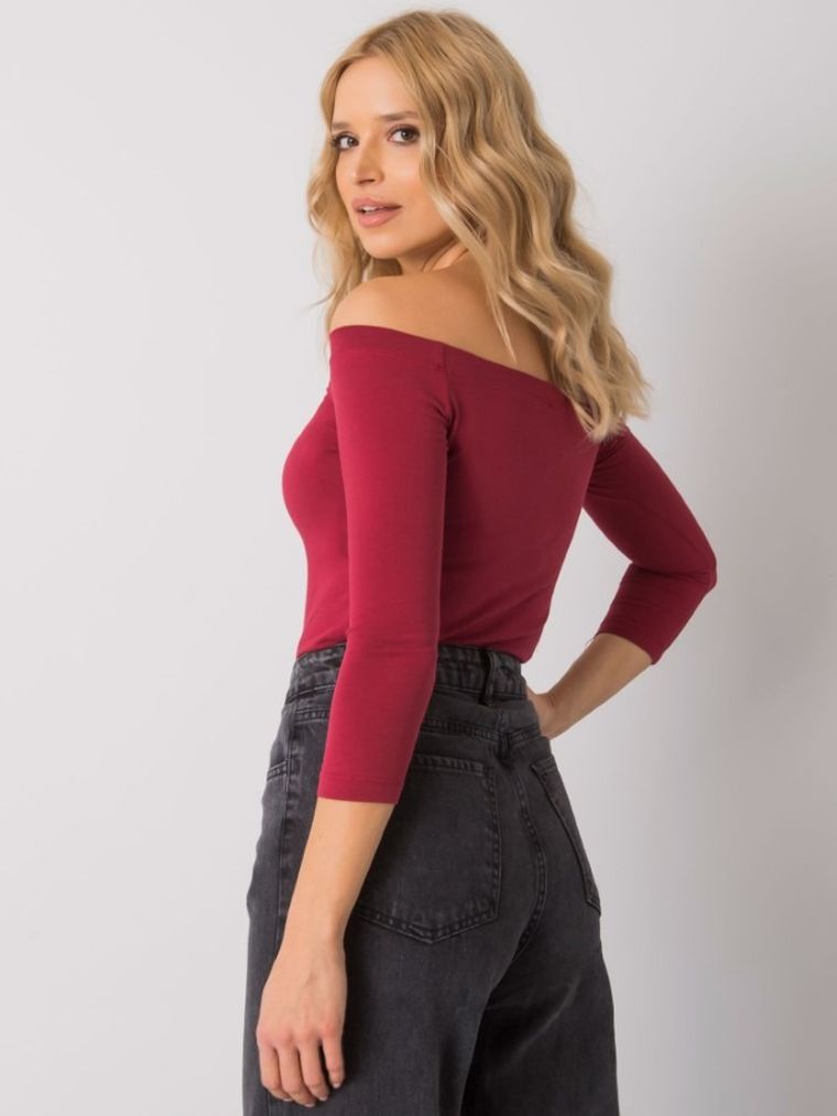 Bluzka damska z rękawem 3/4, bordowa, Basic Feel Good