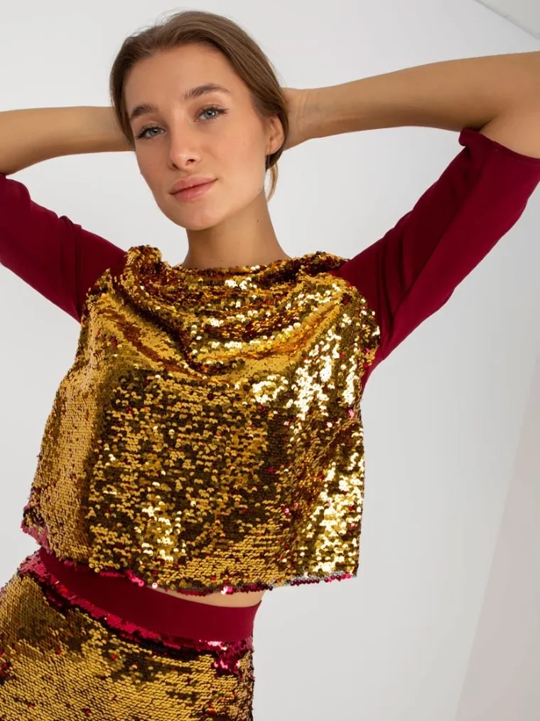 Bluzka damska z rękawem 3/4, bordowa, Lakerta