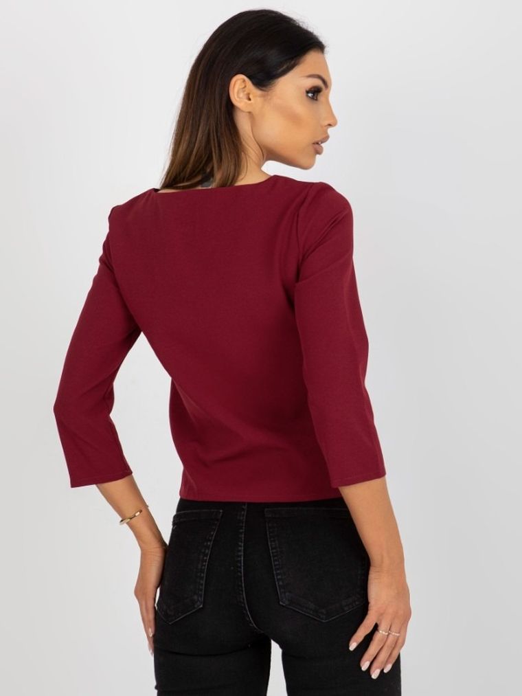 Bluzka damska z rękawem 3/4, bordowa, Lakerta