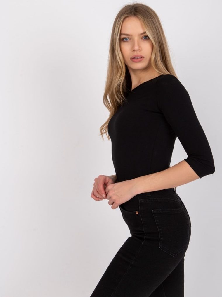 Bluzka damska z rękawem 3/4, czarna, Basic Feel Good