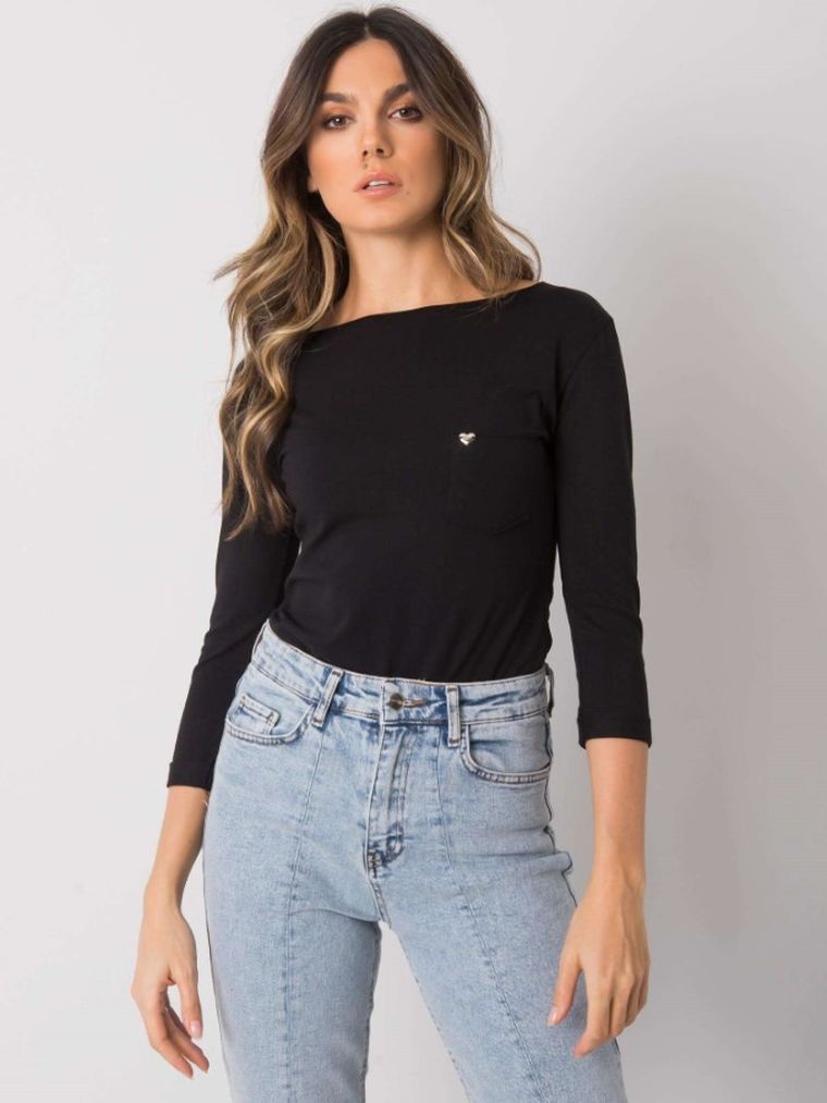 Bluzka damska z rękawem 3/4, czarna, Basic Feel Good