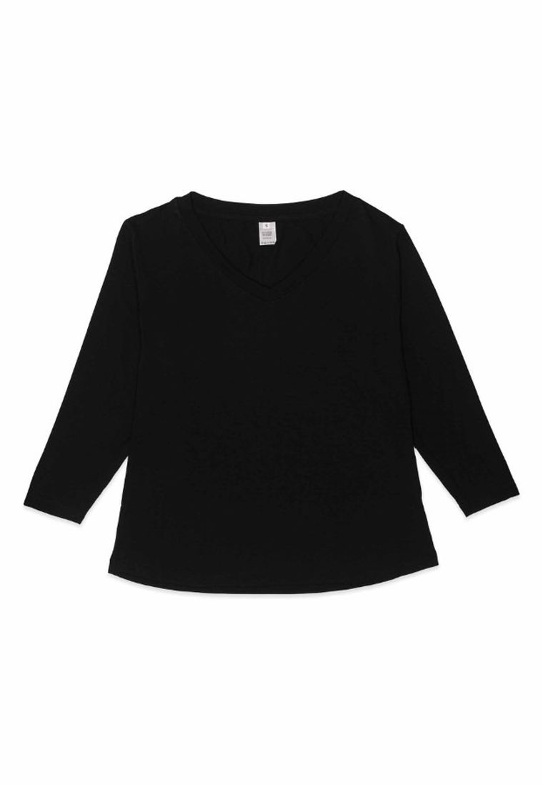 Bluzka damska z rękawem 3/4, czarna, Golden Queen