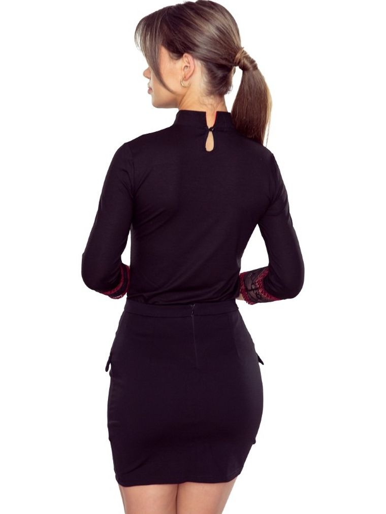 Bluzka damska z rękawem 3/4, czarna, Kilye, Eldar