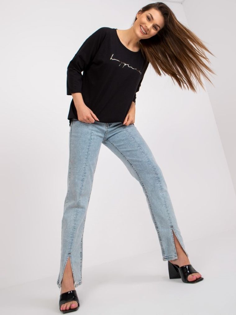 Bluzka damska z rękawem 3/4, czarna, Relevance