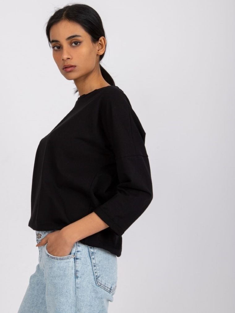 Bluzka damska z rękawem 3/4, czarna, Rue Paris