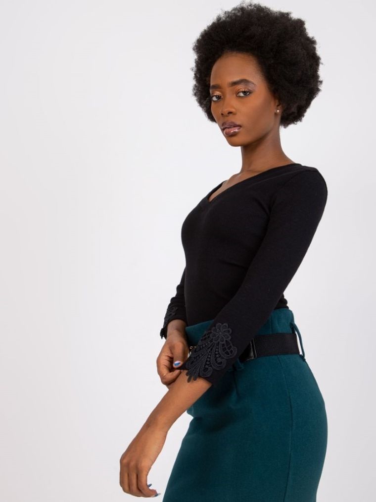 Bluzka damska z rękawem 3/4, czarna, Rue Paris