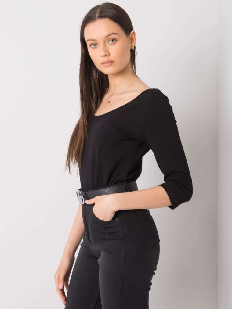 Bluzka damska z rękawem 3/4, czarna, Rue Paris