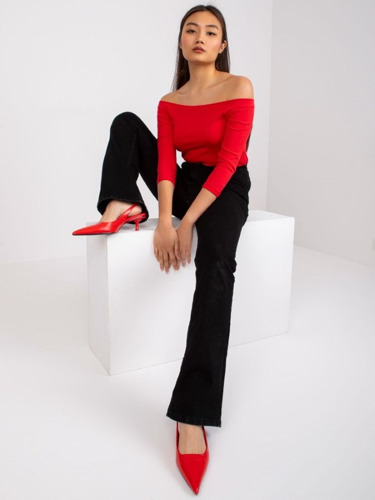 Bluzka damska z rękawem 3/4, czerwona, Basic Feel Good