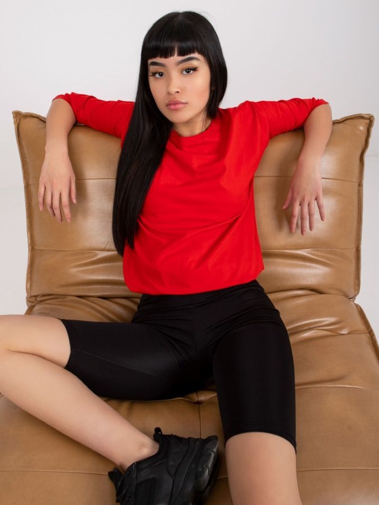 Bluzka damska z rękawem 3/4, czerwona, Basic Feel Good