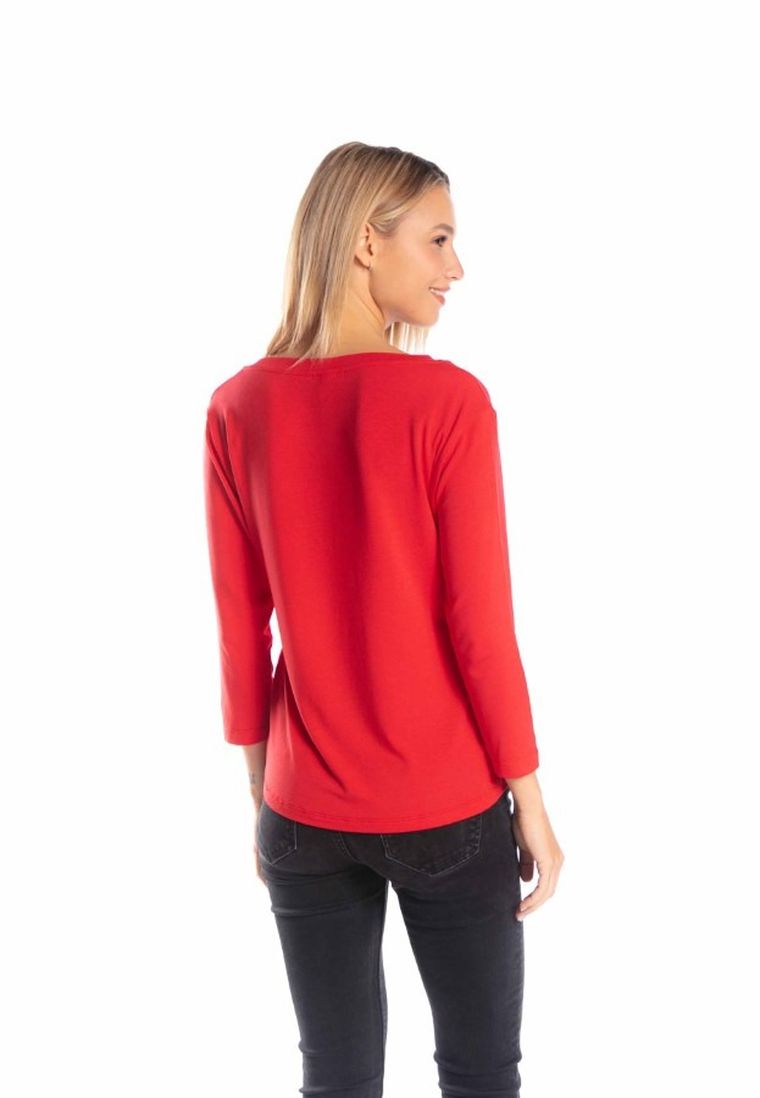 Bluzka damska z rękawem 3/4, czerwona, Golden Queen
