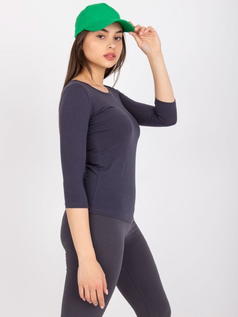 Bluzka damska z rękawem 3/4, grafitowa, Basic Feel Good