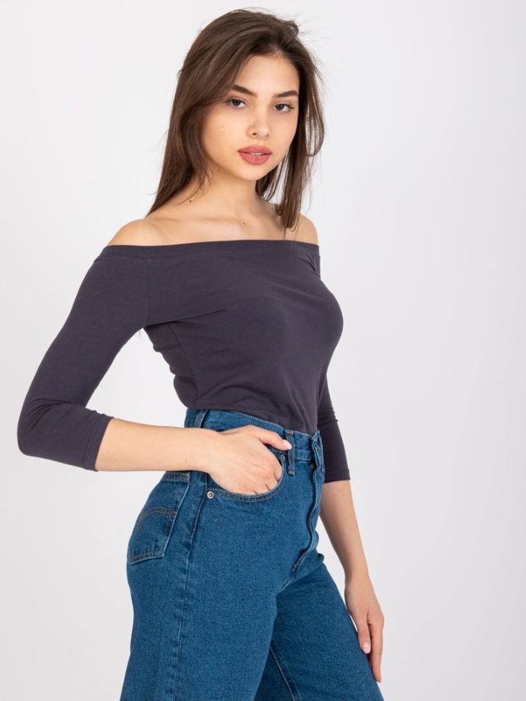 Bluzka damska z rękawem 3/4, grafitowa, Basic Feel Good