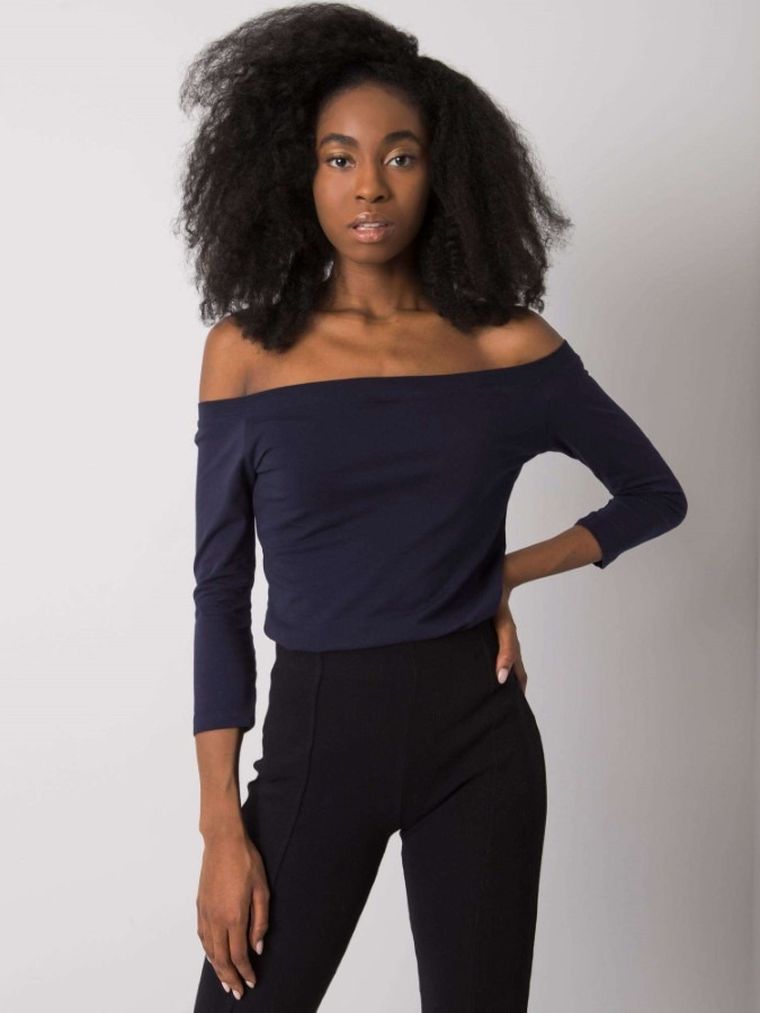 Bluzka damska z rękawem 3/4, granatowa, Basic Feel Good