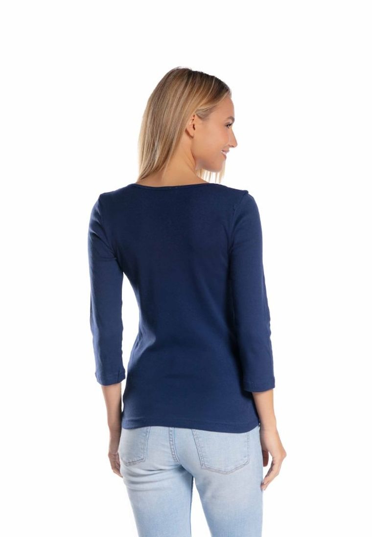 Bluzka damska z rękawem 3/4, granatowa, Golden Queen