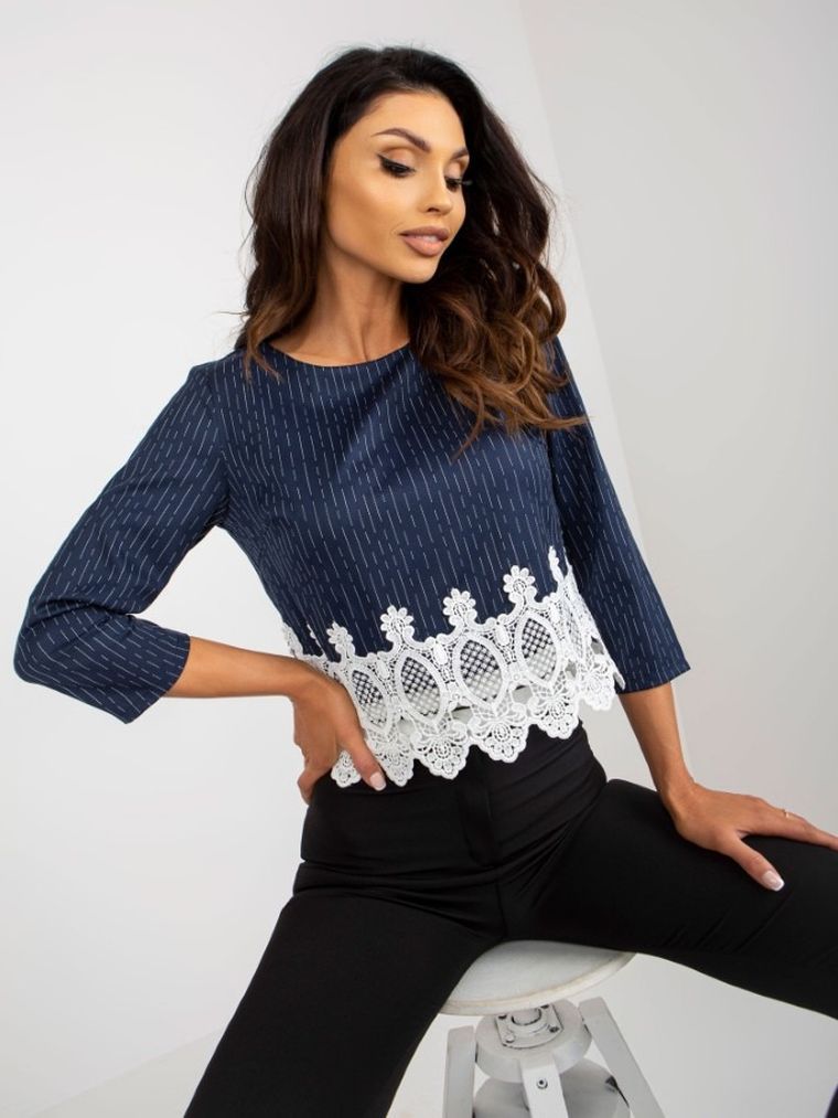 Bluzka damska z rękawem 3/4, granatowa, Lakerta