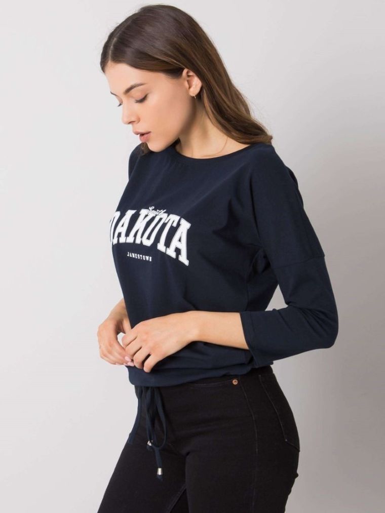 Bluzka damska z rękawem 3/4, granatowa, Rue Paris