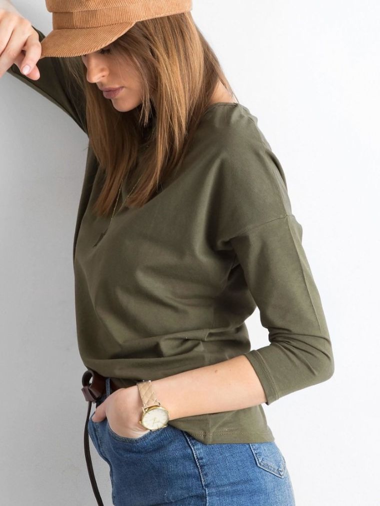 Bluzka damska z rękawem 3/4, khaki, Basic Feel Good