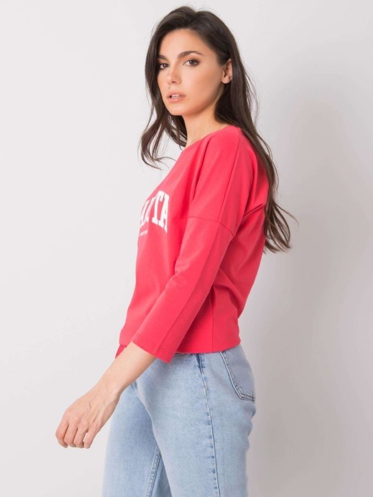 Bluzka damska z rękawem 3/4, koralowa, Rue Paris
