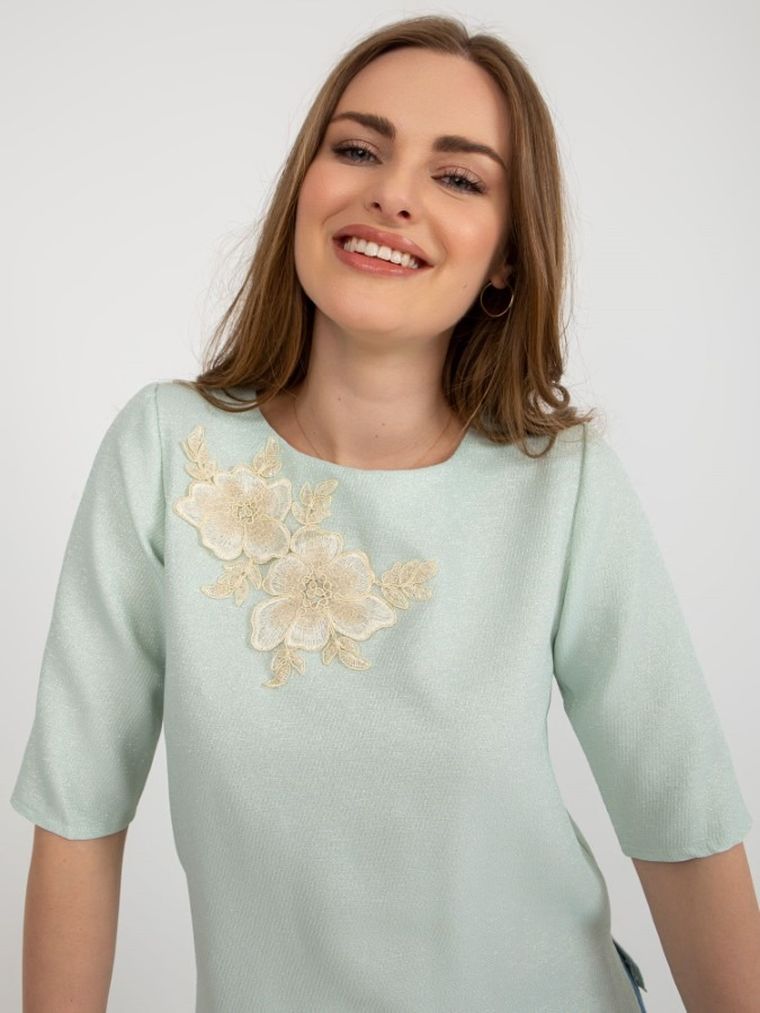 Bluzka damska z rękawem 3/4, miętowa, Lakerta