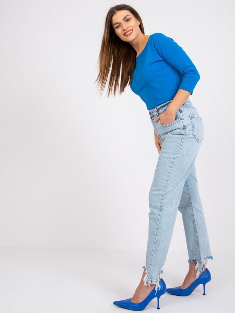 Bluzka damska z rękawem 3/4, niebieska, Basic Feel Good