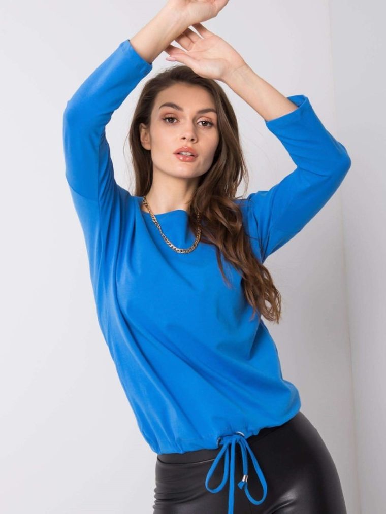 Bluzka damska z rękawem 3/4, niebieska, Basic Feel Good