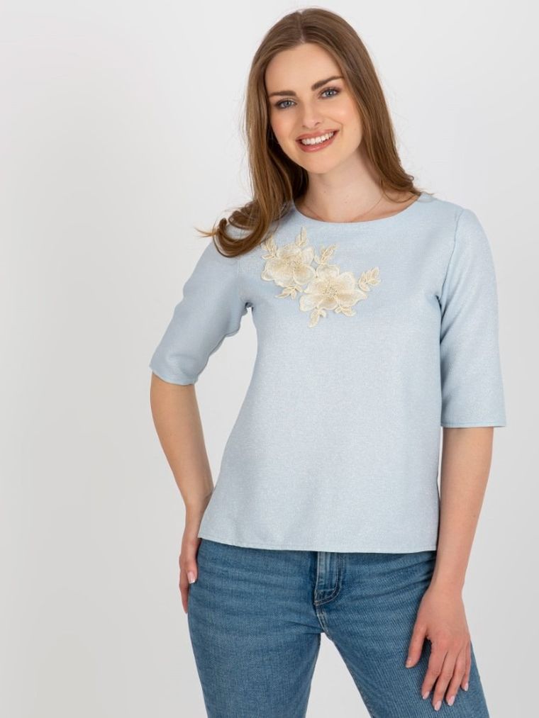 Bluzka damska z rękawem 3/4, niebieska, Lakerta