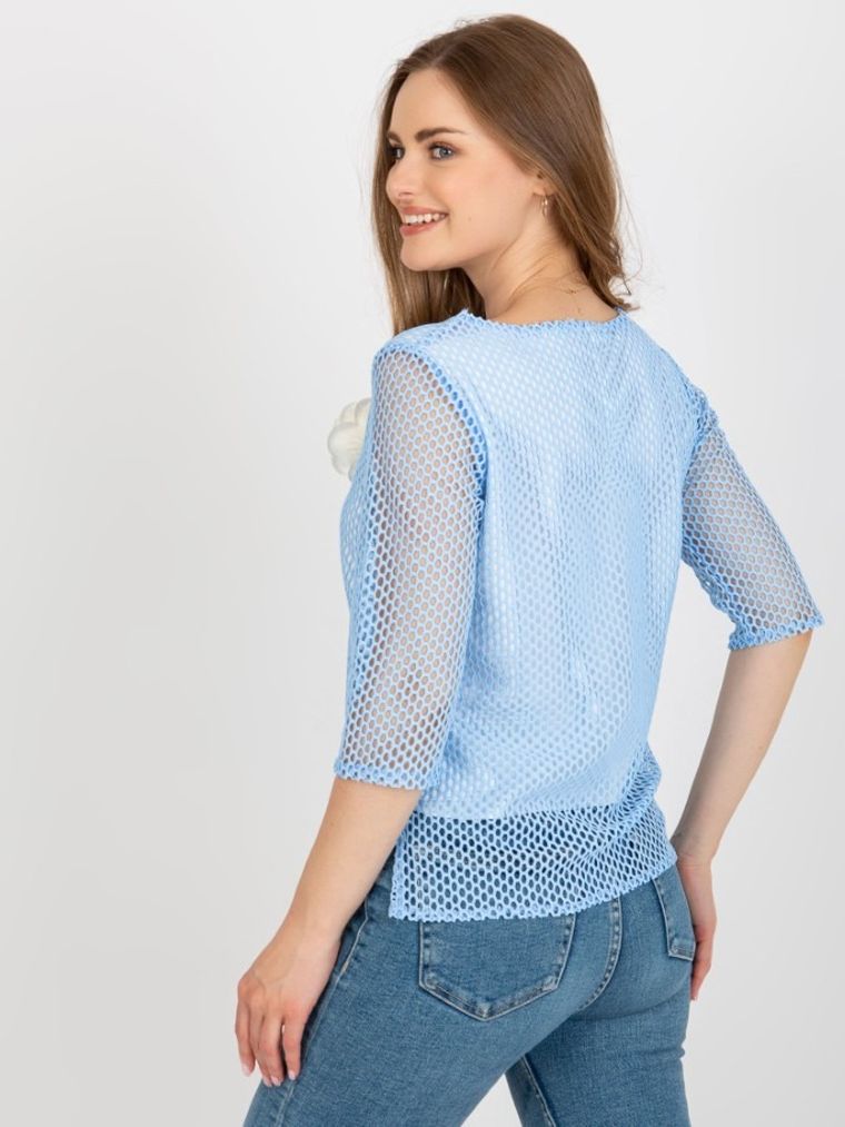 Bluzka damska z rękawem 3/4, niebieska, Lakerta