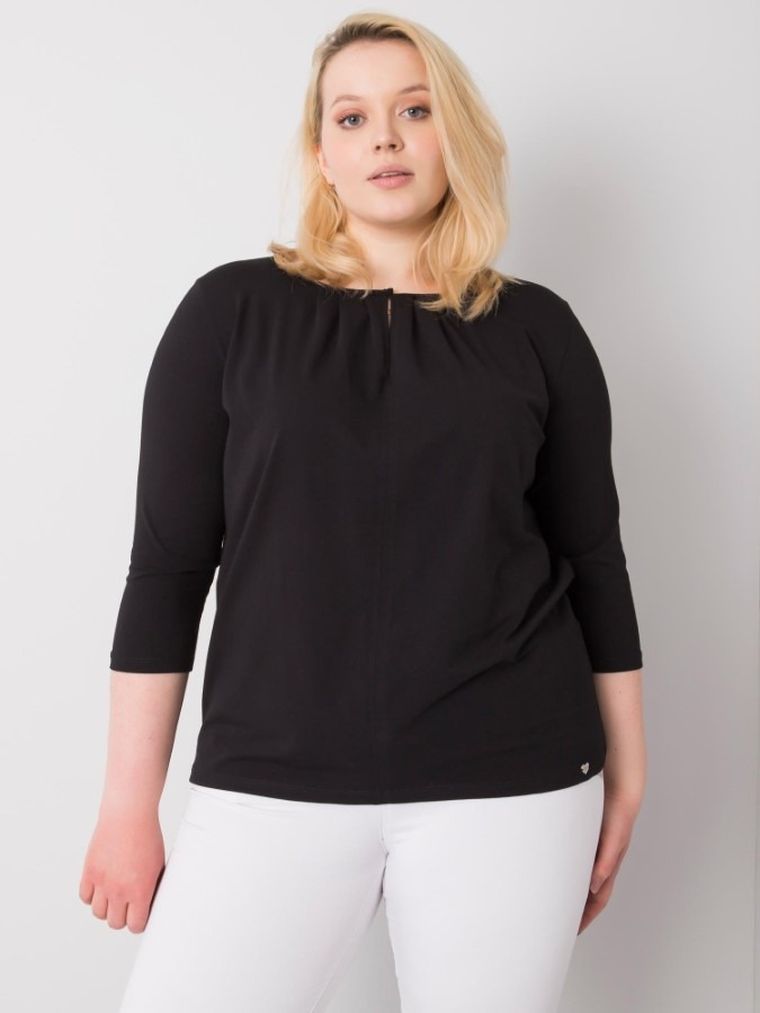 Bluzka damska z rękawem 3/4, plus size, czarna, Basic Feel Good