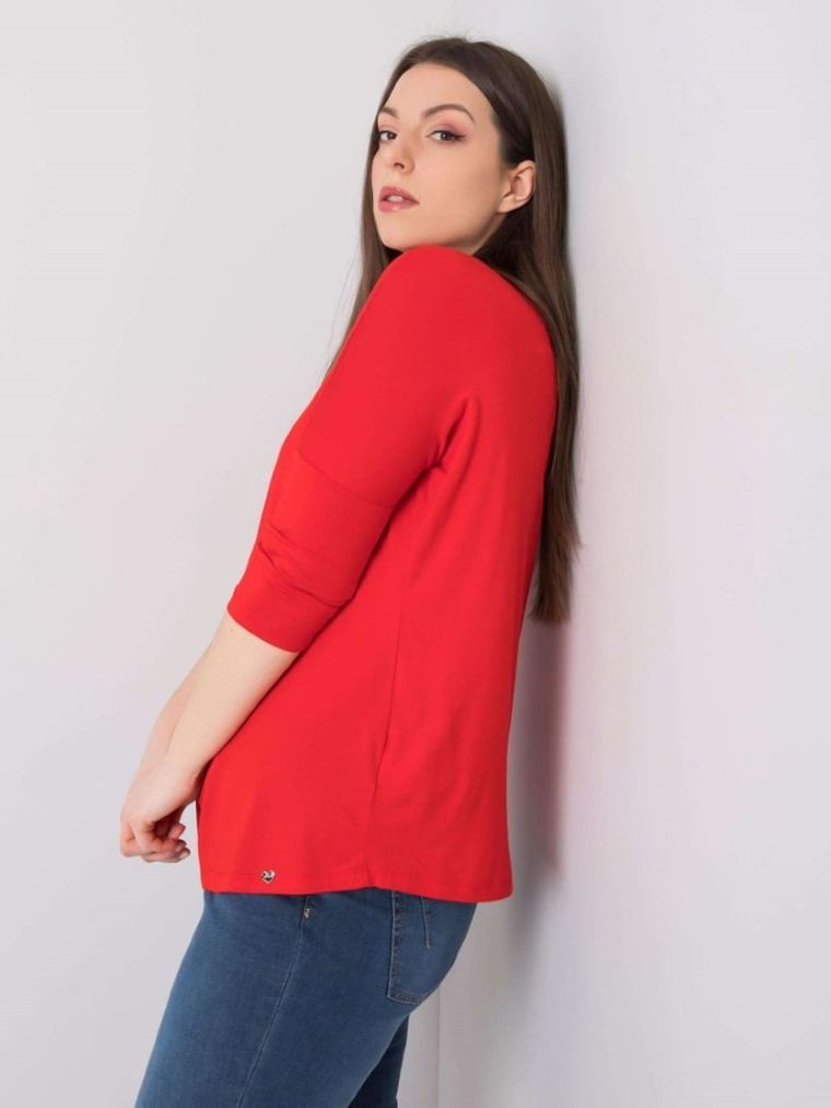 Bluzka damska z rękawem 3/4, plus size, czerwona, Basic Feel Good