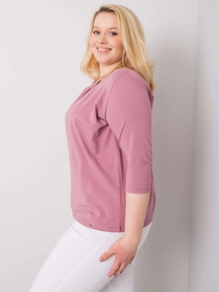 Bluzka damska z rękawem 3/4, plus size, różowa, Basic Feel Good