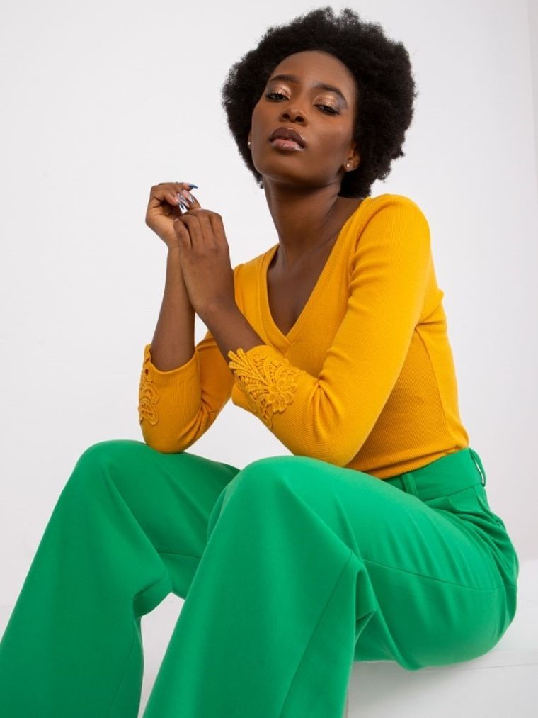 Bluzka damska z rękawem 3/4, pomarańczowa, Rue Paris