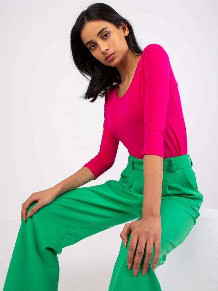 Bluzka damska z rękawem 3/4, różowa, Basic Feel Good