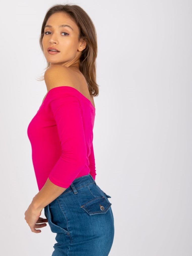 Bluzka damska z rękawem 3/4, różowa, Basic Feel Good
