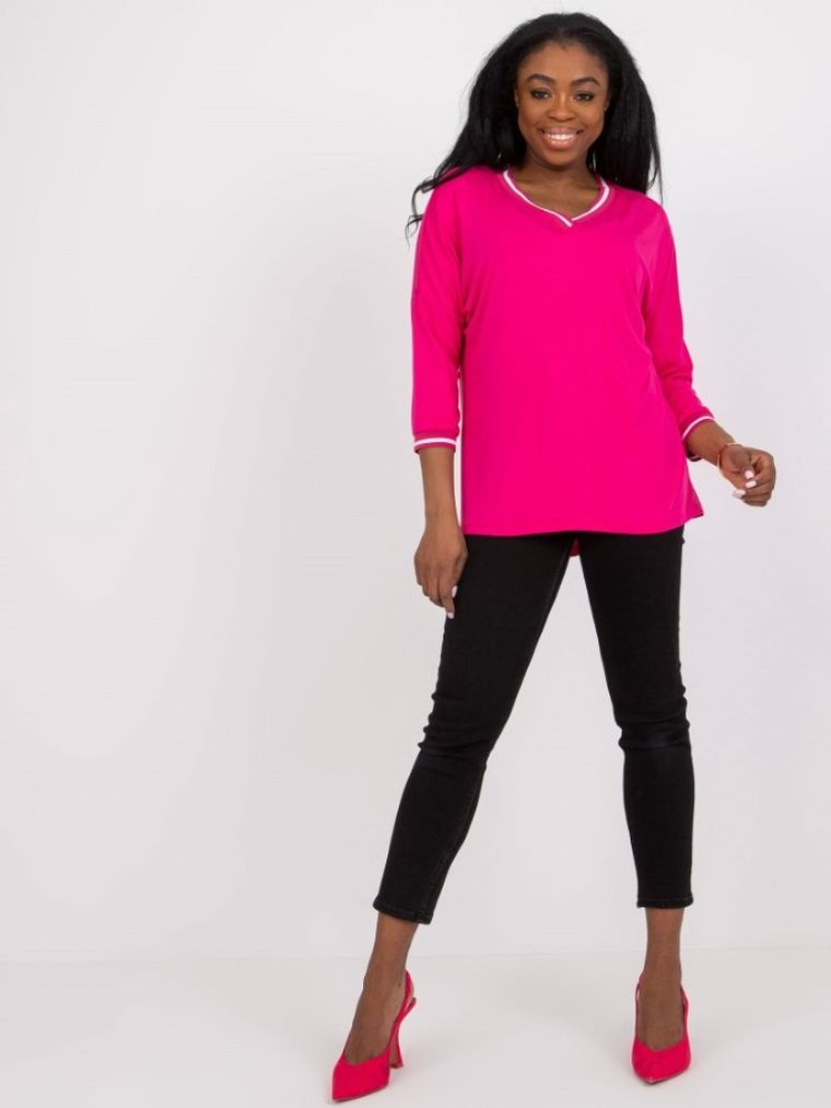 Bluzka damska z rękawem 3/4, różowa, Basic Feel Good