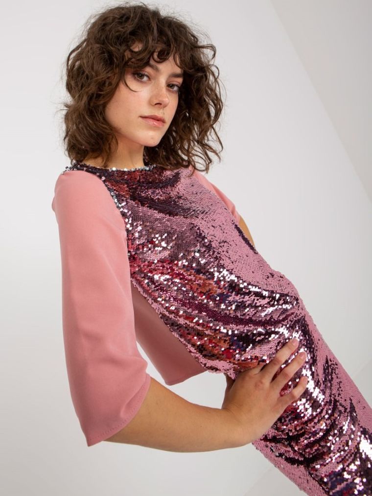 Bluzka damska z rękawem 3/4, różowa, Lakerta