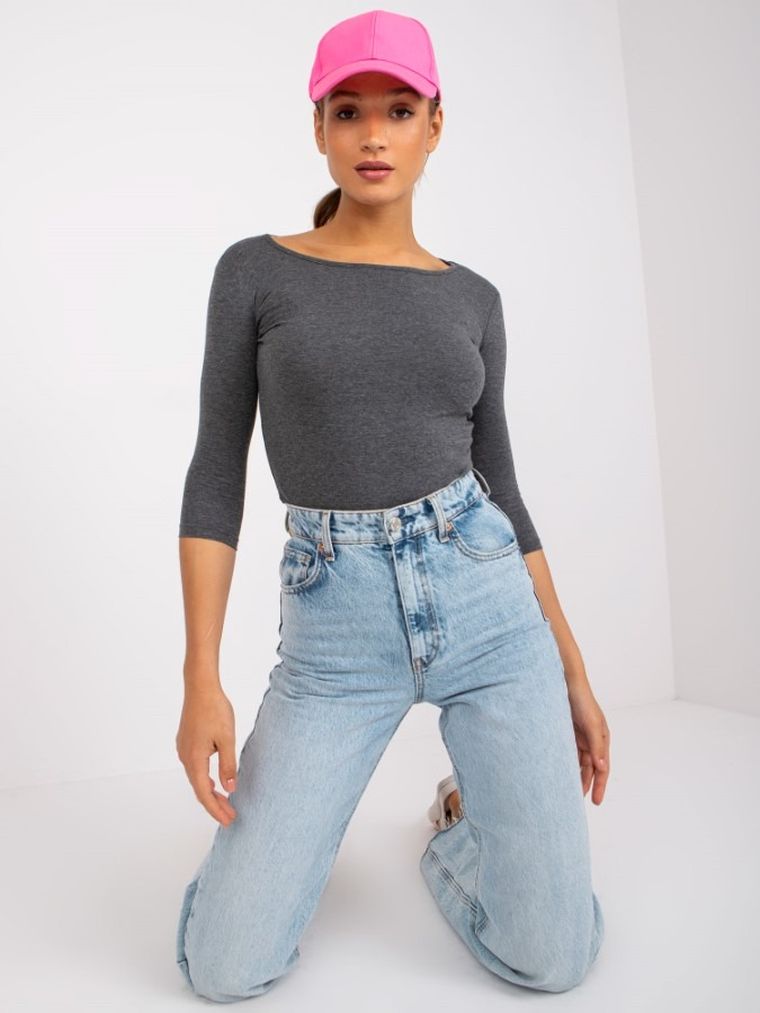 Bluzka damska z rękawem 3/4, szara, Basic Feel Good