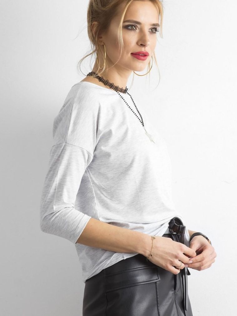 Bluzka damska z rękawem 3/4, szara, Basic Feel Good