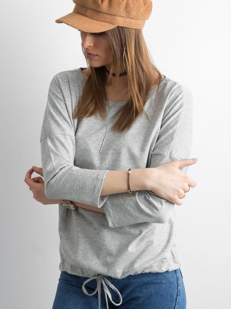 Bluzka damska z rękawem 3/4, szara, Basic Feel Good