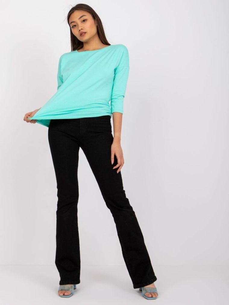 Bluzka damska z rękawem 3/4, turkusowa, Basic Feel Good