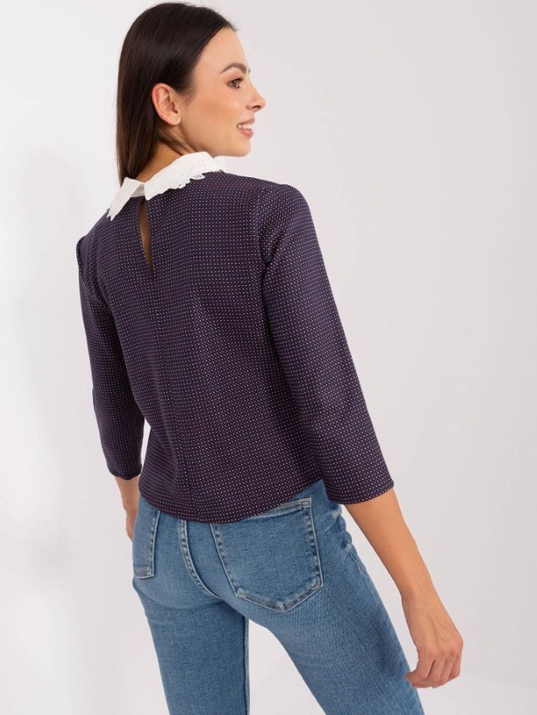 Bluzka damska z rękawem 3/4, wełniana, granatowa, Lakerta