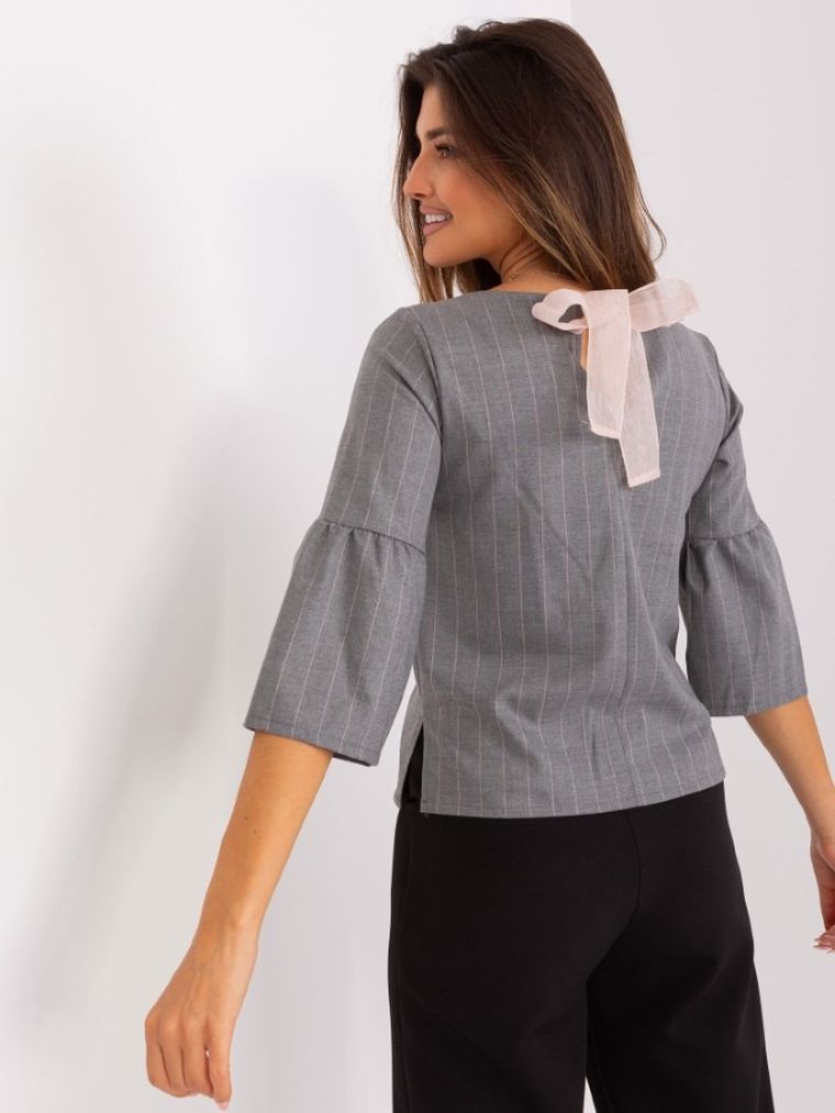 Bluzka damska z rękawem 3/4, wełniana, szara, Lakerta