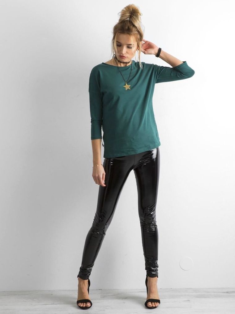 Bluzka damska z rękawem 3/4, zielona, Basic Feel Good