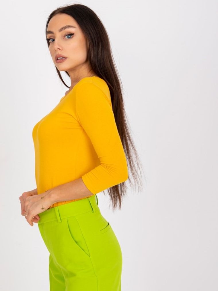Bluzka damska z rękawem 3/4, żółta, Basic Feel Good