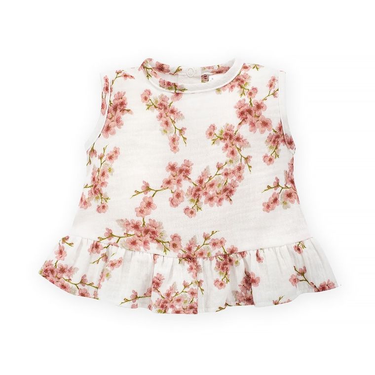 Bluzka dziewczęca bez rękawów, bawełna organiczna, ecru, Pinokio