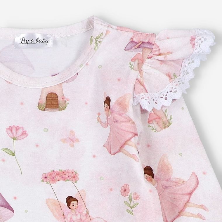 Bluzka dziewczęca z długim rękawem, biało-różowa, By o Baby